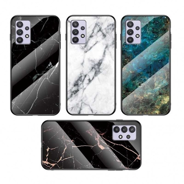 Samsung A13 4G Marmorskal 9H Härdat Glas Baksida Glassback V2 MultiColor Svart/Guld