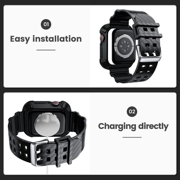 Apple Watch 42/44/45/49mm Armband med Karbon Design Black