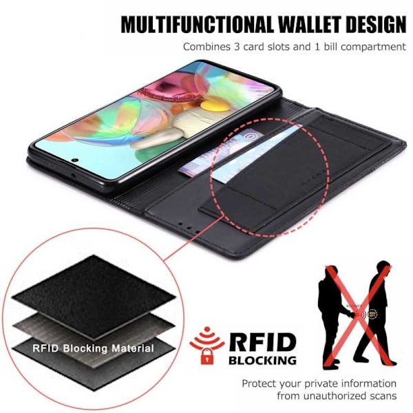Samsung A71 Elegant Fodral i PU-Läder med RFID Block Svart