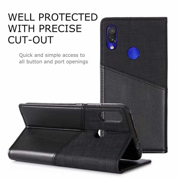 Xiaomi Redmi Note 7 Elegant sag i PU -læder med RFID -blok Black