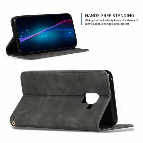 Samsung A8 2018 Flip Case Korttilokero Suede Black