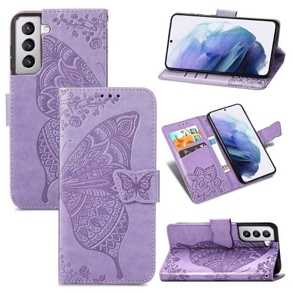 Samsung S21 lompakkokotelo PU-nahkainen 4-TASKUN Motif Butterfly Grå