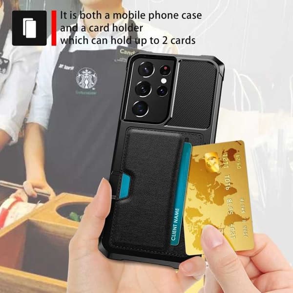 Samsung S21 Ultra Iskunkestävä kansi korttipaikalla Solid V2 Black