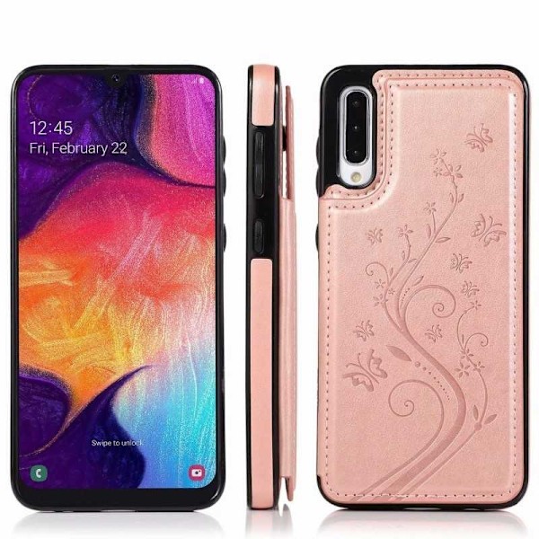 Samsung A50 iskunkestävä kansikorttipidike 3-POCKET Flippr V2 Pink gold