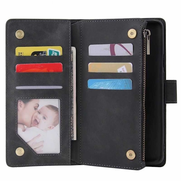 OnePlus 7T Pro multifunktionelt pung etui Lynlås 8-rum Black