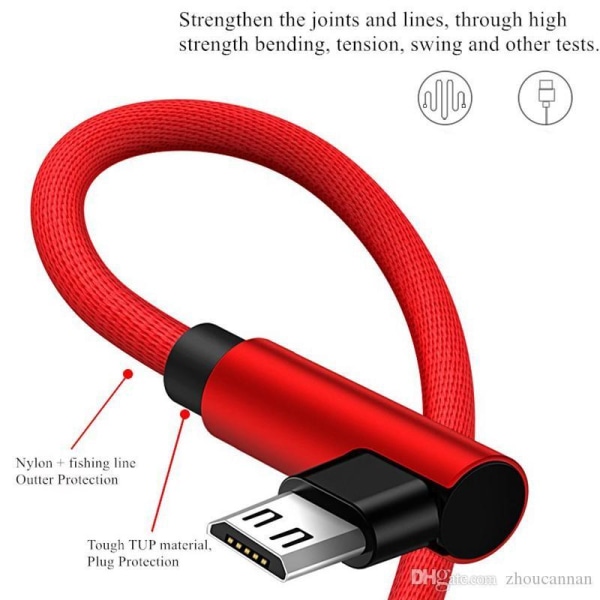 3m holdbart flettet metallisk mikro-USB-kabel Quick Charge 3.0 Röd