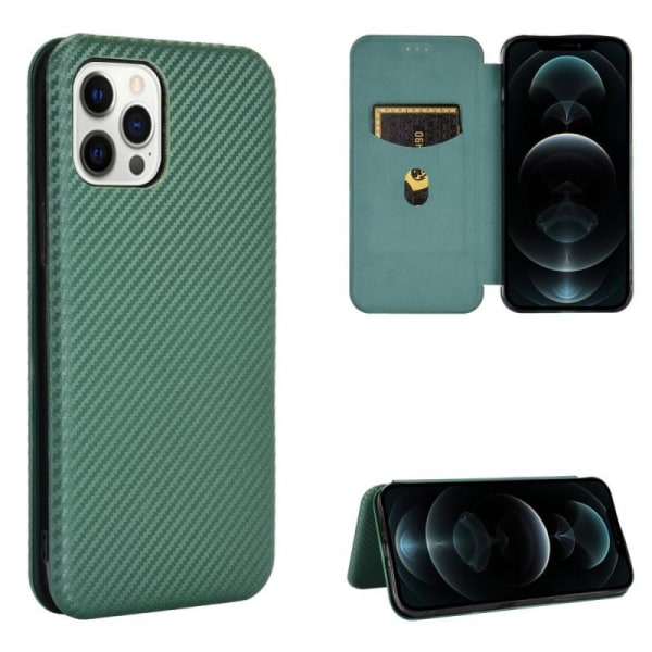 iPhone 12 Pro Max Flip-deksel Kortspor CarbonDreams Grønn Green
