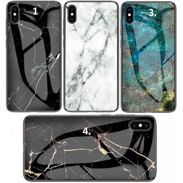 iPhone X / XS Marble Shell 9H hærdet glas bagside glas bagside V2 Black Svart/Guld