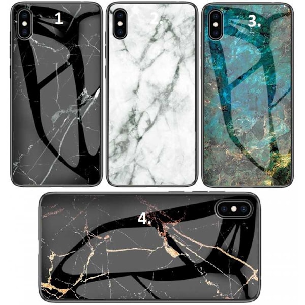 iPhone X / XS Marble Shell 9H hærdet glas bagside glas bagside V2 Black Svart/Vit