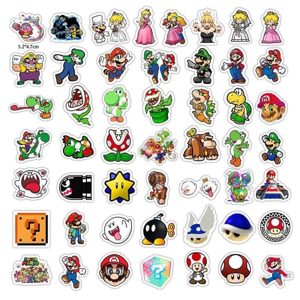 50 PACK Nintendo Super Mario vedenpitävät tarrat White