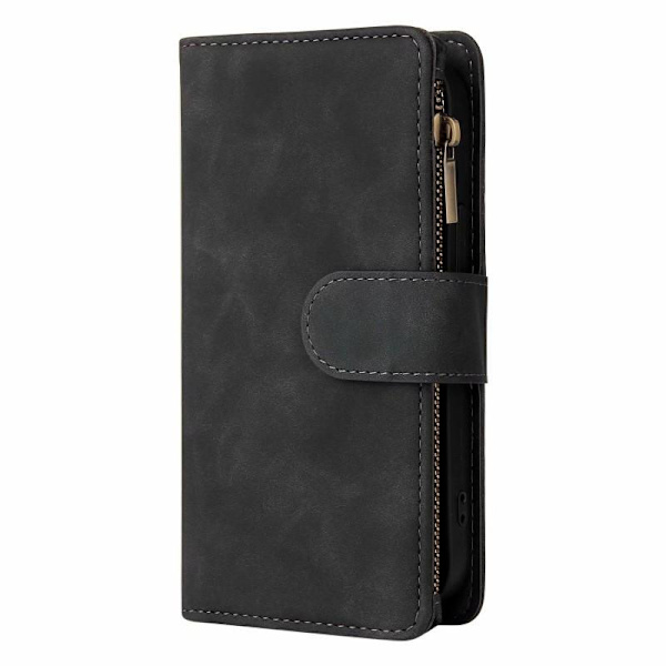 iPhone 14 Multifunktionellt Plånboksfodral Zipper 8-Fack Svart