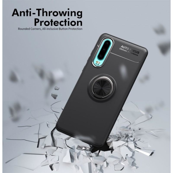 Käytännöllinen Huawei P30 iskunkestävä suojus sormustelineellä V Black