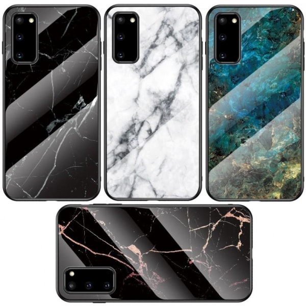 Samsung S20 Plus Marble Shell 9H hærdet glas bagside glas bagside V2 Black Svart/Guld