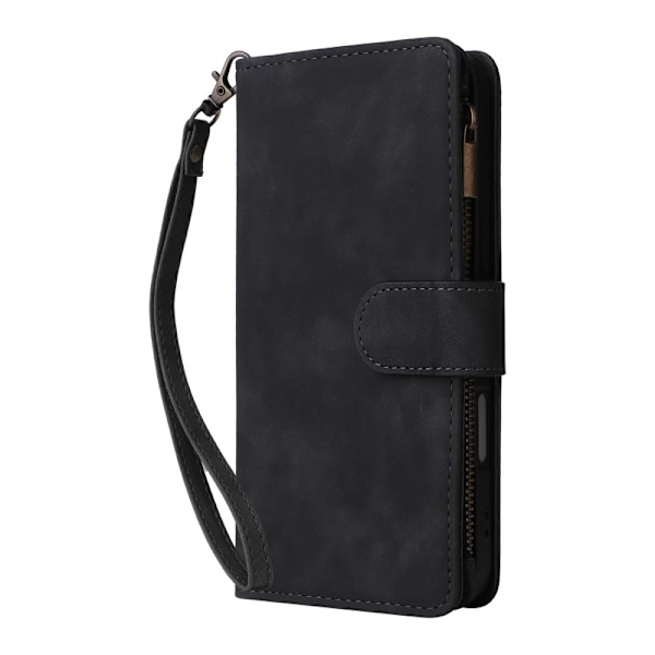 iPhone 16 Multifunktionellt Plånboksfodral Zipper 8-Fack svart