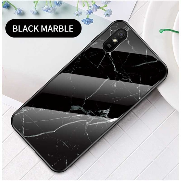 Redmi 9A marmorskal 9H hærdet glasbagside Glassback V2 Emerald Green