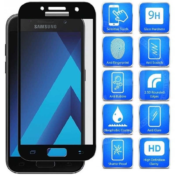 2-PACK Samsung A3 2017 hærdet glas 0,26 mm 2,5D 9H fuldramme Svart