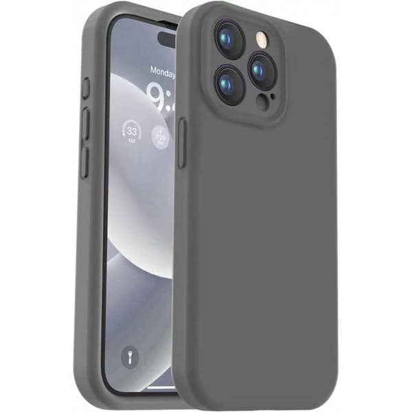 iPhone 16 Pro Max Gummibelagt Skal med Kameraskydd Liquid V2 - Grå