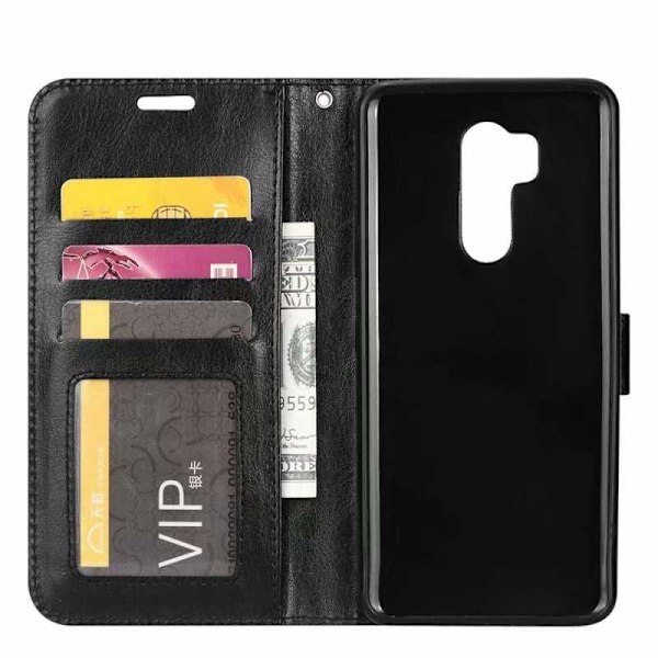 LG G7 ThinQ -lompakkokotelo PU-nahkaa, 4-OSAINEN Joka Black
