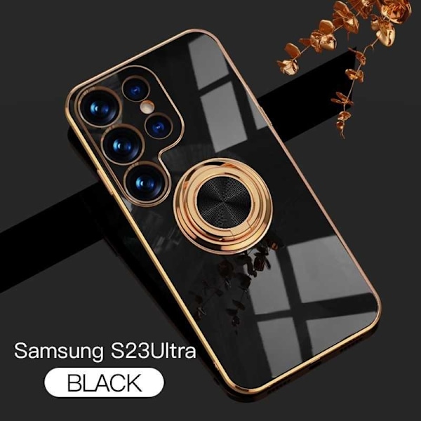 Tyylikäs ja iskunkestävä Samsung S23 Ultra -kotelo, jossa on Flawless sormusteline Rosa