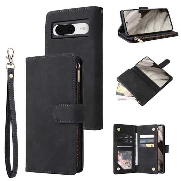 Google Pixel 8 multifunktionelt pung etui Lynlås 8-lomme Black