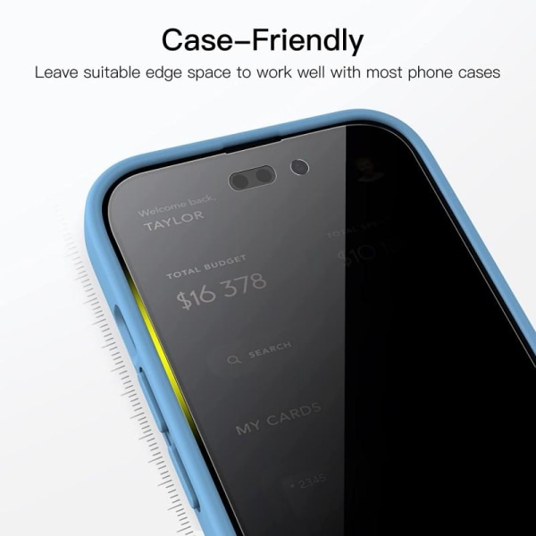 2-PACK iPhone 14 Pro Privacy Härdat glas 0.26mm 2.5D 9H Transparent