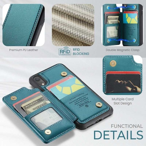 CaseMe Shockproof Cover Kortholder Stander 4-rums iPhone XR Grön