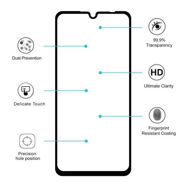 2-PACK Redmi Note 7 Härdat Glas 0.26mm 2.5D 9H Fullframe Transparent