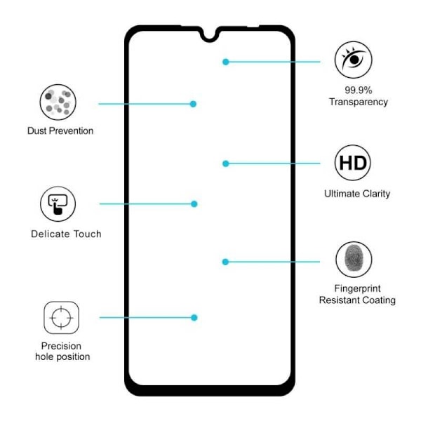 2-PACK Redmi Note 7 hærdet glas 0,26 mm 2,5D 9H fuldramme Transparent