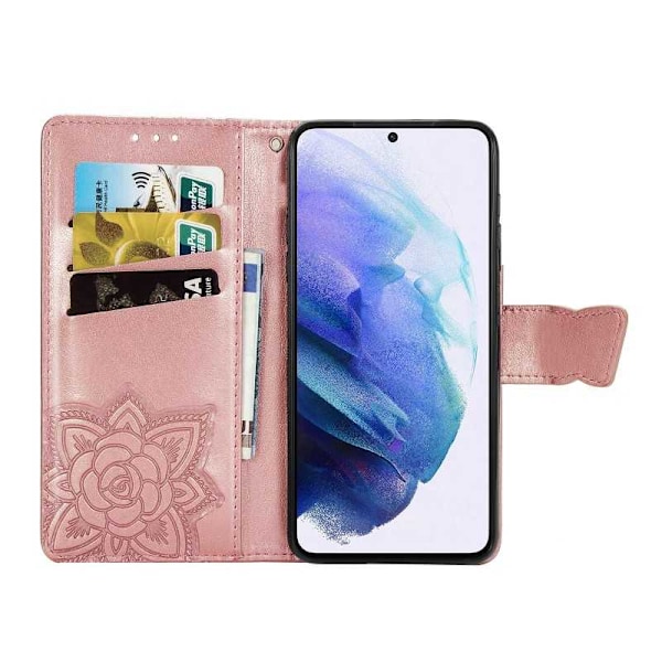 Samsung S21 Ultra Wallet Case PU-nahkainen 4-POCKET Motif Butterfly Lila