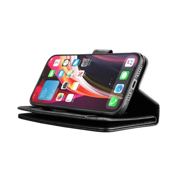 Käytännöllinen iPhone 12 Pro Max -lompakkokotelo 10 taskulla Black