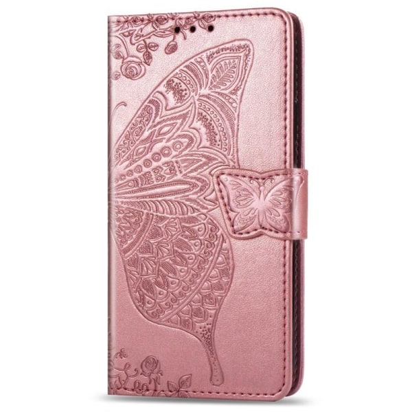 iPhone 13 Mini lommebokveske PU skinn 4-LOMMER Motiv Butterfly Rosenguld