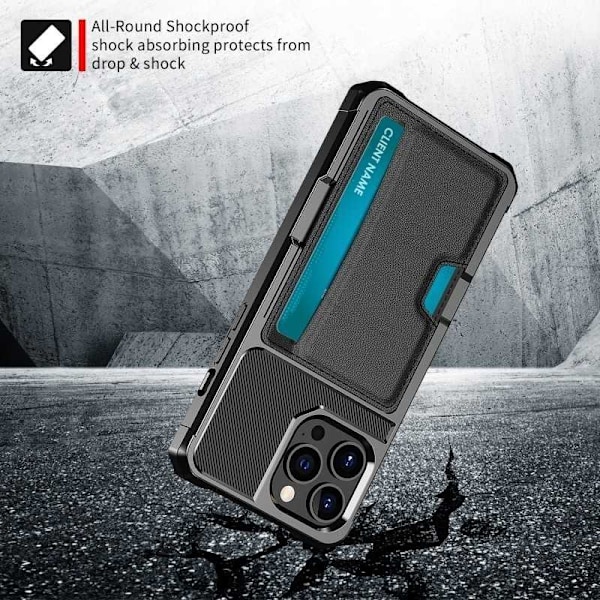iPhone 14 Pro Max Iskunkestävä kansi korttipaikalla Solid V2 Black