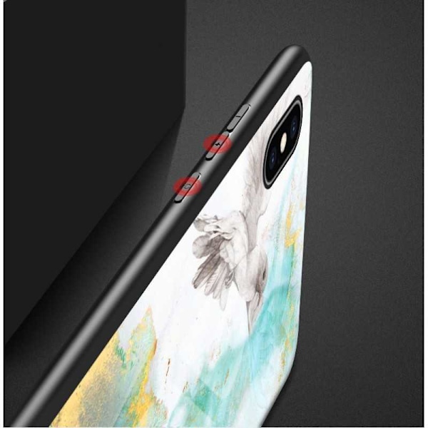 iPhone X / XS Marmorikuori 9H Karkaistu lasi Takaosa Glassback V2 Black Svart/Vit