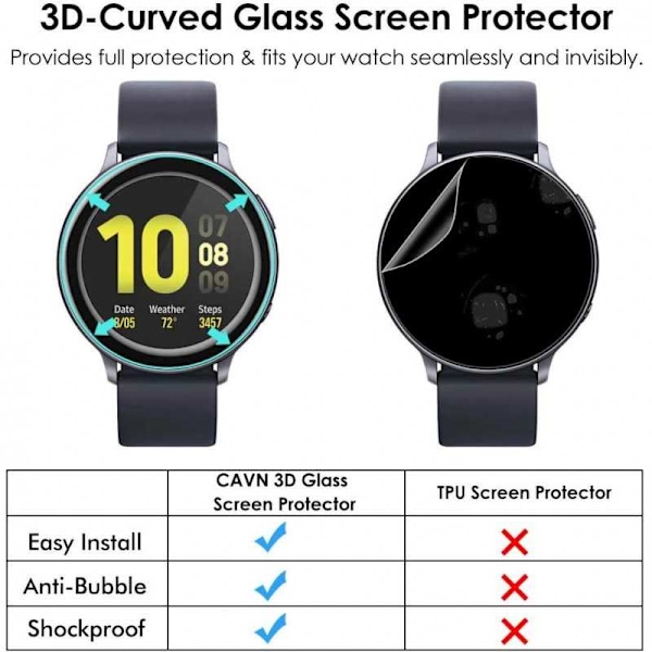 2-PACK Samsung Watch Active 2 40mm 3D karkaistu lasi 0,2mm 9H Transparent