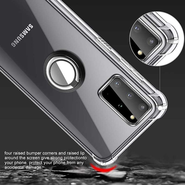 Samsung Galaxy S20 Plus stødsikkert cover med ringholder frisk Transparent