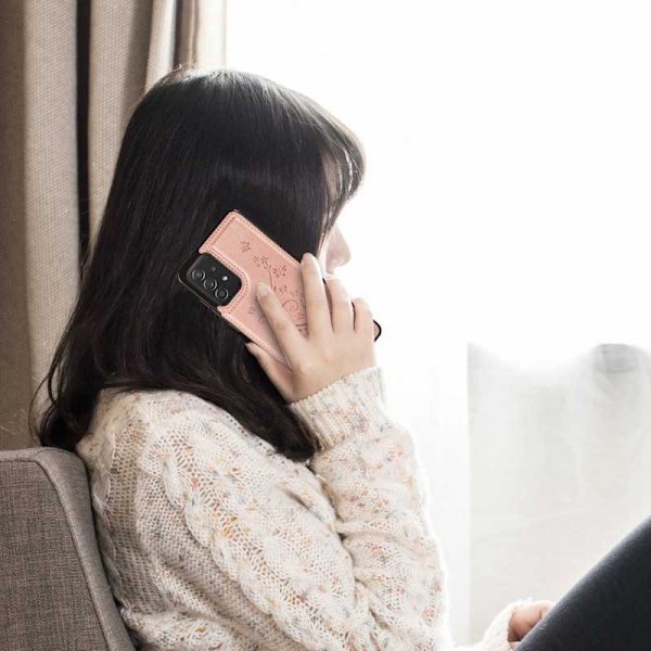 Samsung A52/A52s 4G/5G Stöttåligt Skal Korthållare 3-FACK Flippr V2 Rosa guld