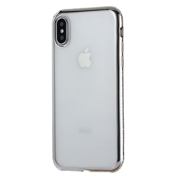 iPhone X Stöttåligt Mjukt Skal med Strass Silver