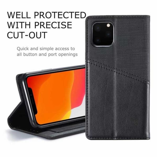 iPhone 13 Pro Max Elegant Fodral i PU-Läder med RFID Block Svart
