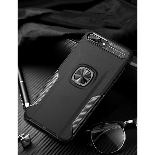 iPhone 7 Plus Praktisk stødsikker etui med ringholder V5 Svart