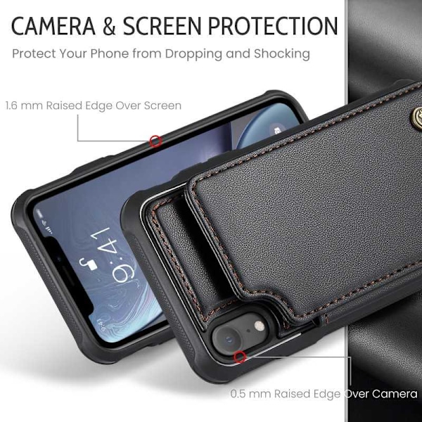 CaseMe Shockproof Cover Kortholder Stander 4-rums iPhone XR Sort