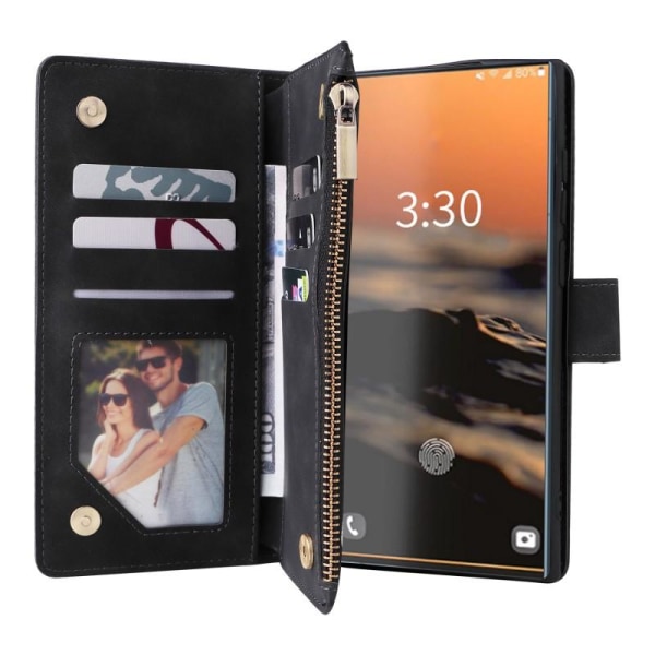 Samsung S23 Ultra monitoiminen lompakkokotelo, vetoketjullinen 8 Black