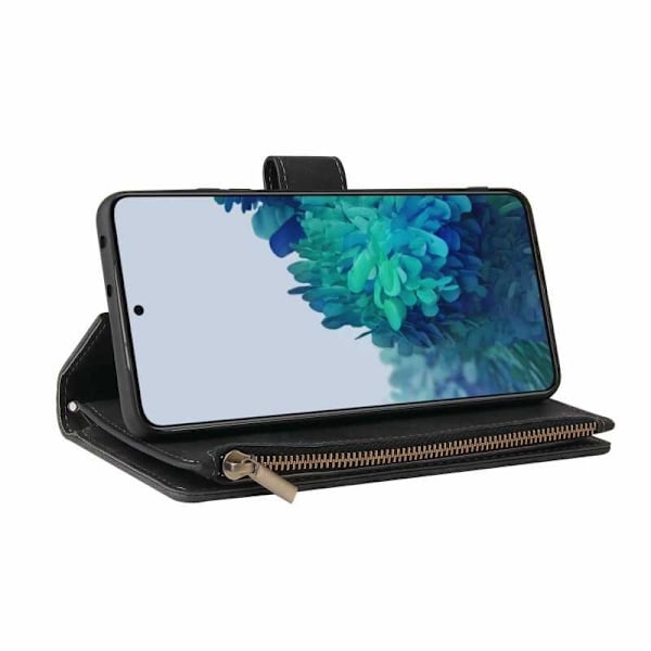 Samsung S21 Ultra Multifunktionellt Plånboksfodral Zipper 8-Fack Svart