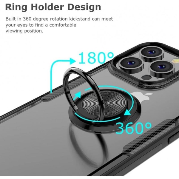 iPhone 13 Pro Max Praktisk støtsikker veske med ringholder V4 Transparent