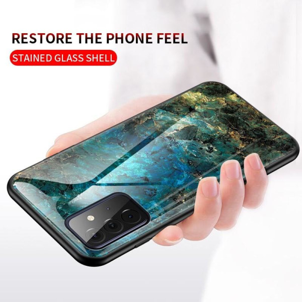 Samsung A72 5G Marmorskal 9H Härdat Glas Baksida Grön Marmor Gla Grön