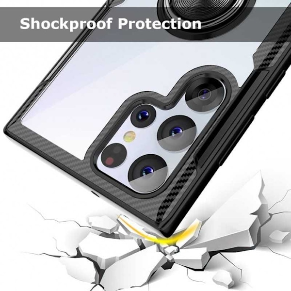 Samsung S22 Ultra Practical iskunkestävä kotelo sormustelineellä V4 Black