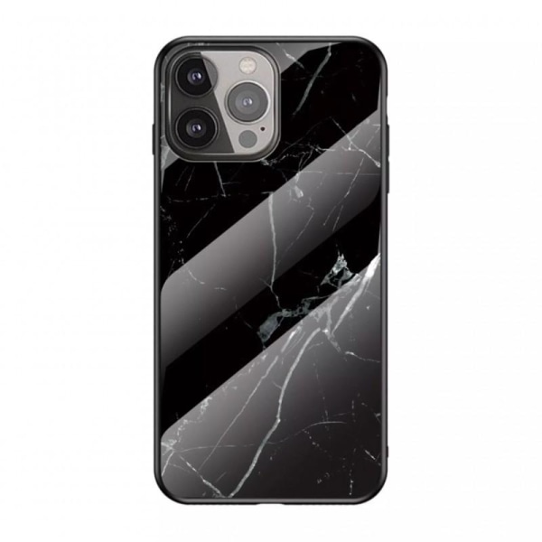 iPhone 14 Pro Max Marmorskal 9H Härdat Glas Baksida Glassback V2 MultiColor Svart/Vit