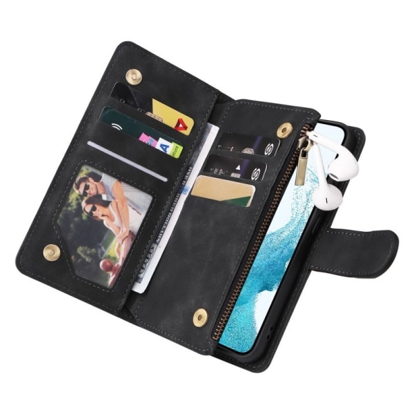 Samsung A55 5G multifunktionelt pung etui Lynlås 8-lomme Black