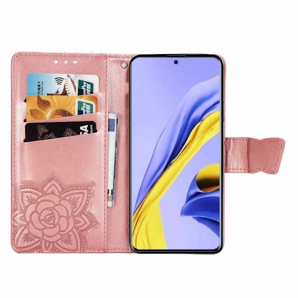 Samsung A51 4G Plånboksfodral PU-Läder 4-FACK Motiv Fjäril Rosa guld