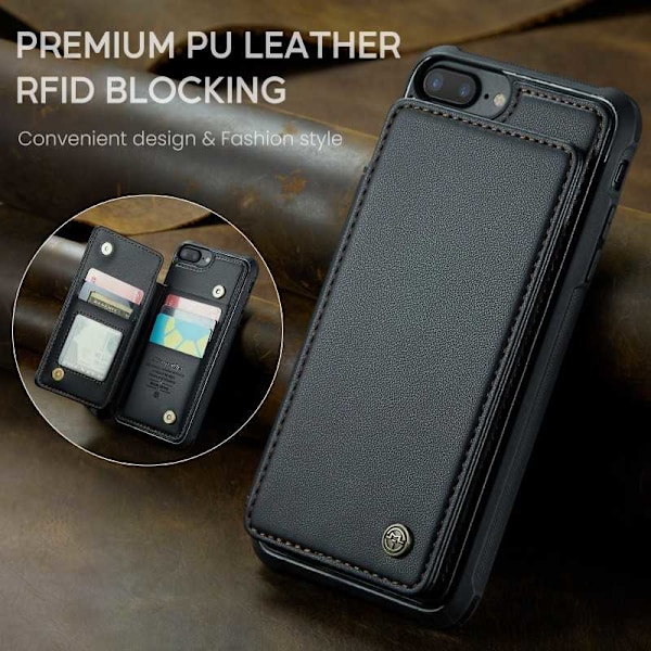 CaseMe Shockproof Cover Kortholder Stander 4-rums iPhone 7 Plus / 8 Plus Sort