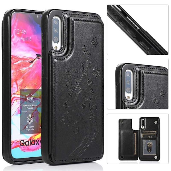 Samsung A70 Shockproof Cover Card Holder 3-POCKET Flippr V2 Black